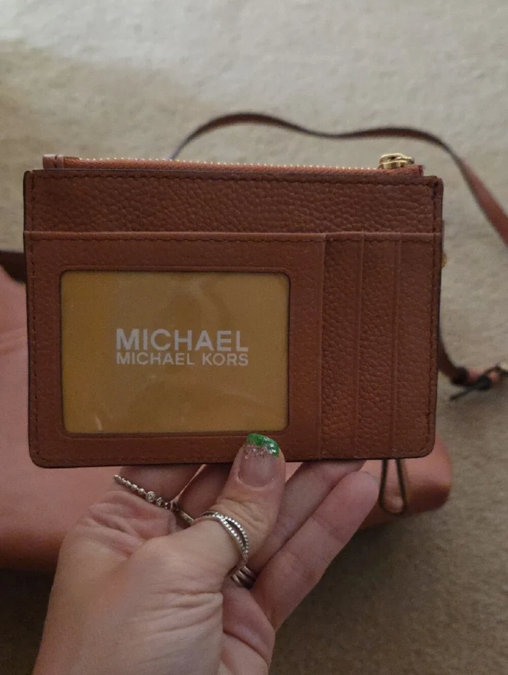 Michael Kors Cognac Leather Shoulder Bag with MK Charm